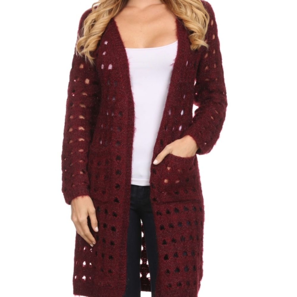 Trendy Knit Open Trench Cardigan With Pockets